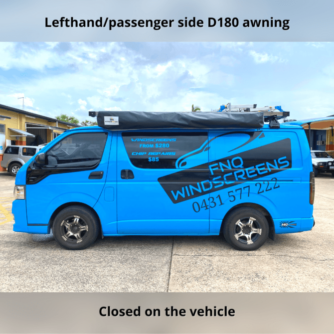 Destination4WD D180 awning closed on car