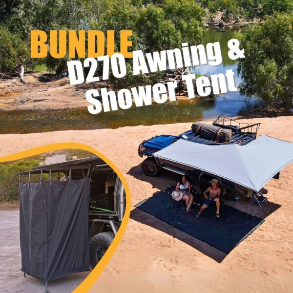 Compact shower tent and d270 awning bundle
