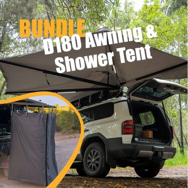 D180 freestanding awning and 1x1 shower tent awning bundle Destination4wd